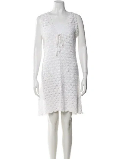 Pre-owned Letarte V-neck Mini Dress In White