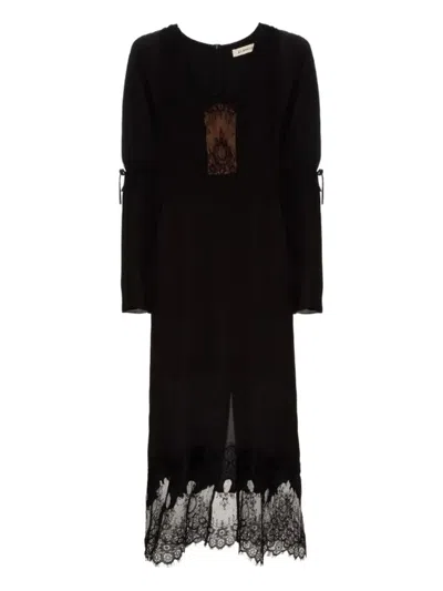 Lethicia Bronstein Adelia Lace-insert Midi Dress In Black