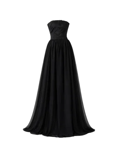 Lethicia Bronstein Amie Floral-detail Strapless Maxi Dress In Black