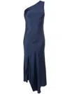 Lethicia Bronstein Asymmetric Satin Midi Dress In Blue
