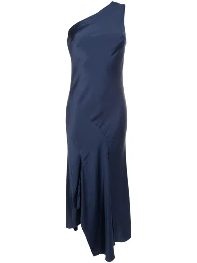 Lethicia Bronstein Asymmetric Satin Midi Dress In Blue