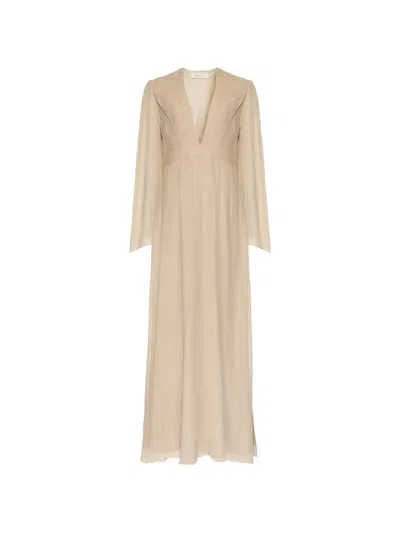 Lethicia Bronstein Atala Silk Long Dress In Neutral