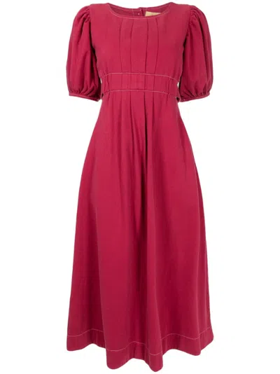 Lethicia Bronstein Aurora Puff-sleeved Midi Dress In Red