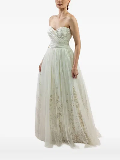 Lethicia Bronstein Embellished Tulle Dress In White