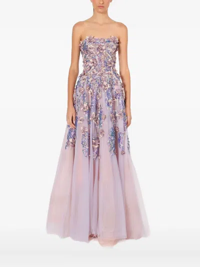 Lethicia Bronstein Floral-appliqué Strapless Gown In Multi