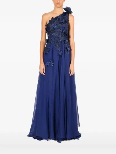 Lethicia Bronstein Hator Floral-appliqué One-shoulder Gown In Blue