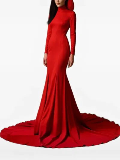 Lethicia Bronstein Kali Bow-detail High-neck Dress In Red