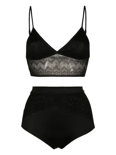 Lethicia Bronstein Lace-panel Lingerie Set (set Of Two) In Black
