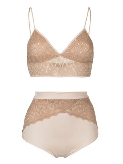Lethicia Bronstein Lace-panel Lingerie Set (set Of Two) In Neutrals