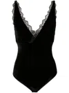 Lethicia Bronstein Lace-trim Velvet Bodysuit In Schwarz