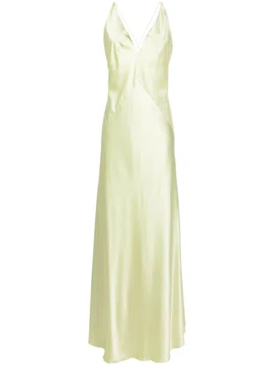 Lethicia Bronstein Satin-finish Open-back Maxi Dress In Green