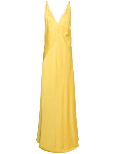 Lethicia Bronstein Satin-finish V-neck Dress In Yellow
