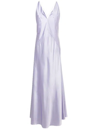 Lethicia Bronstein Satin-finish V-neck Maxi Dress In Purple