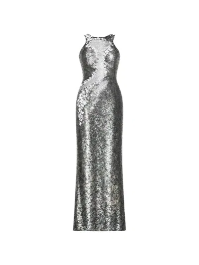 Lethicia Bronstein Zilma Floral-embellishment Maxi Dress In Silver