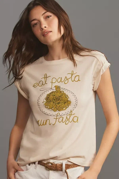 Letluv Eat Pasta Run Fasta Graphic Tee In White