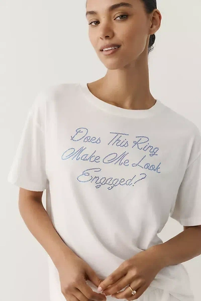 Letluv Engaged 100% Cotton Rhinestone Bridal Tee In White