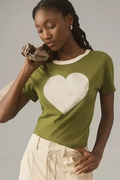 Letluv Heart Ringer Tee In Green
