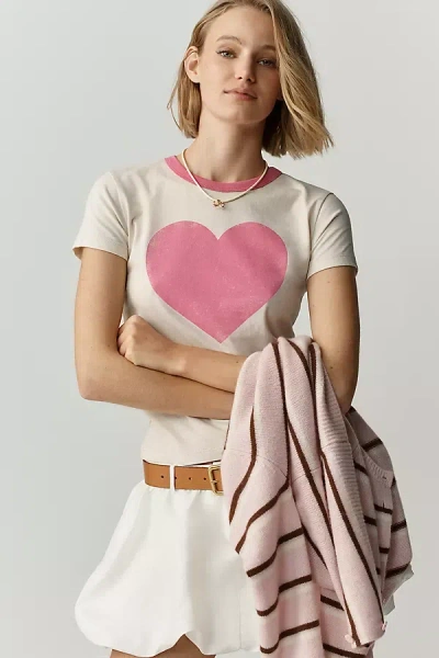 Letluv Heart Ringer Tee In Neutral
