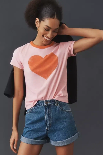 Letluv Heart Ringer Tee In Pink