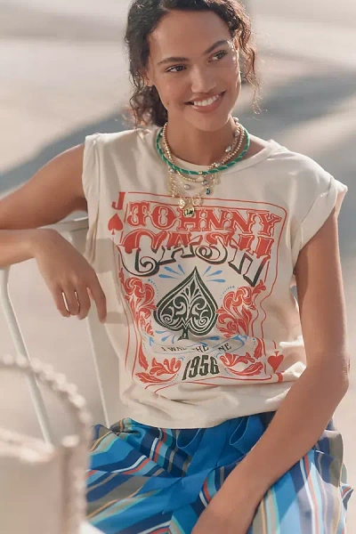 Letluv Johnny Cash Playing Card Graphic Muscle Tee In White