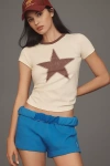 Letluv Star Short-sleeve Ringer Crew-neck Tee In Sand