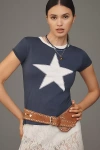 Letluv Star Short-sleeve Ringer Crew-neck Tee In Blue