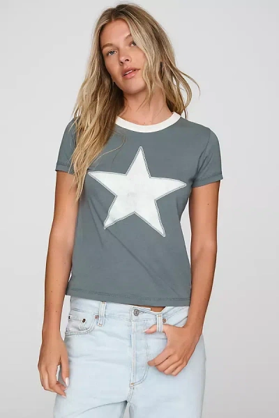 Letluv Star Short-sleeve Ringer Crew-neck Tee In Green