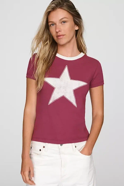 Letluv Star Short-sleeve Ringer Crew-neck Tee In Purple