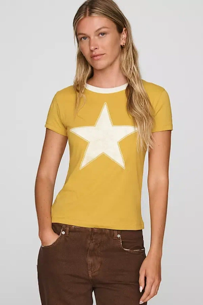 Letluv Star Short-sleeve Ringer Crew-neck Tee In Yellow
