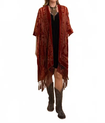 Leto Bestselling Velvet Mesh Tapestry Tassel Kimono In Rust In Brown