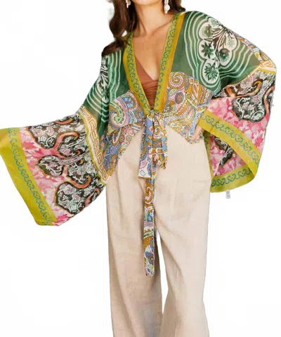 Leto Boho Chic Tie Front Wrap In Lime In Multi