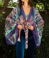 Leto Boho Chic Tie Front Wrap In Teal/blue In Multi