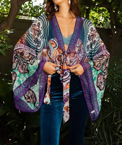 Leto Boho Chic Tie Front Wrap In Teal/blue In Multi