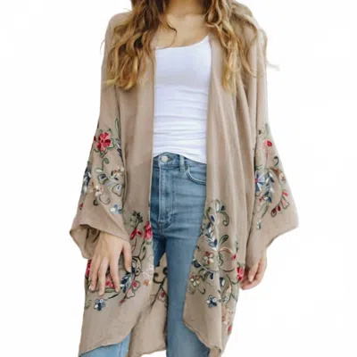 Leto Chic Full-length Flower Kimono In Mocha In Neutral