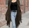 Leto Diagonal Knit Tassel Ruana Shawl Wrap In Green