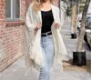 Leto Diagonal Knit Tassel Ruana Wrap Shawl In Ivory