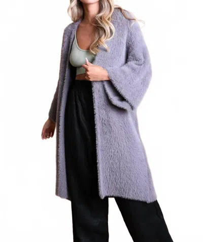 Leto Faux Mohair Cardigan In Gray