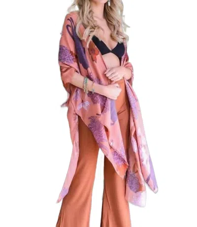 Leto Floral Motif Boho Festival Cover Up Kimono In Roseclay In Animal Print