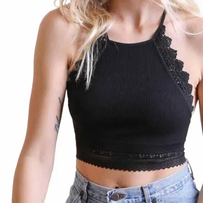 Leto High Neck Crochet Lace Bralette In Black