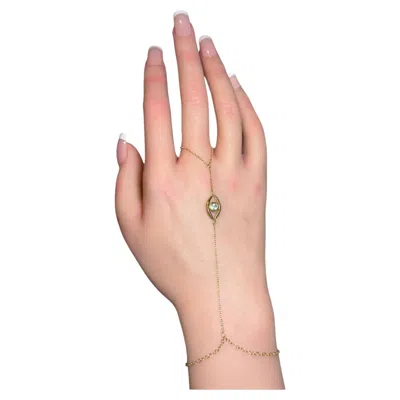Pre-owned Leto Lama Hand Finger Chain Bracelet Paraiba Tourmaline Eye 18 Ct Yellow Gold
