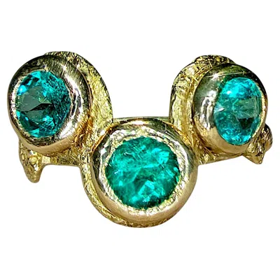 Pre-owned Leto Lama Three Emeralds Snake Ring 18 Ct Gold In Multi