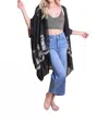 Leto Lightweight Floral Embroidered Tassels Boho Festival Kimono Wrap In Black In Black