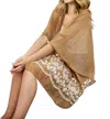 Leto Lightweight Floral Embroidered Tassels Boho Festival Kimono Wrap In Mocha In Brown