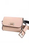 Leto Mini Faux Leather Belt Bag - Chic With Gold Link Chain In Nude In Brown