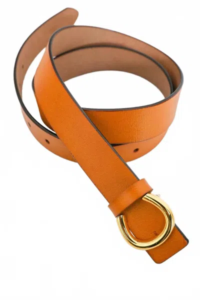 Leto Minimalist Leather Horseshoe Belt In Camel In Brown
