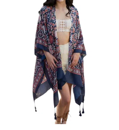 Leto Moroccon Pattern Kimono In Navy In Blue