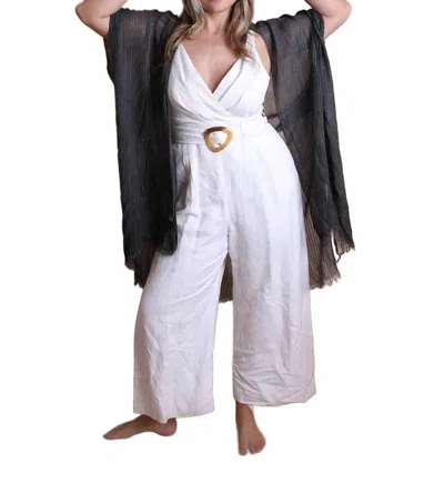 Leto Pencil Stripe Lurex Lined Lightweight Wrap Shawl Cover Up Kimono In Charcoal In White