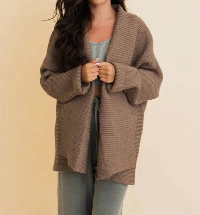 Leto Ribbed Oversized Knit Cardigan In Mocha In Brown