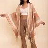 Leto Striped Fringe Edge Ruana Wrap In Beige In Beige
