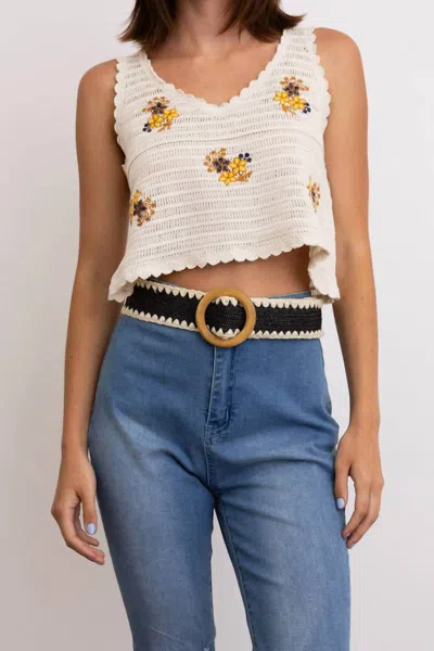 Leto Whipstitch Raffia Belt In Black In Grey